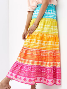 Jupe longue à volants arc-en-ciel Anthropologie