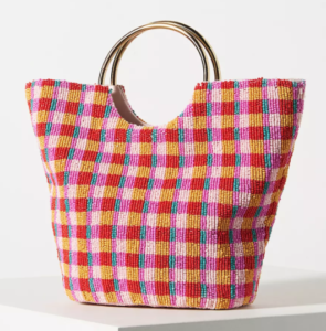 Anthropologie Ring Handle Gingham Clutch
