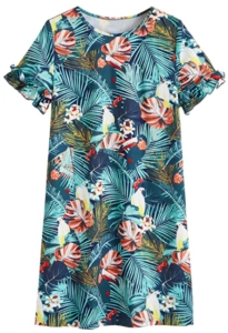 Floerns Women's Palm Leaf Print Short Sleeve Summer Dress