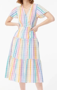 JCREW Faux-wrap dress in rainbow gingham