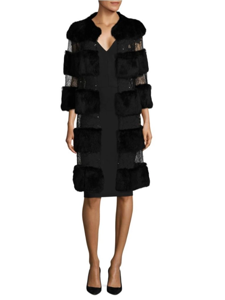 Alberto Makali Rabbit Fur & Sequin Statement Coat