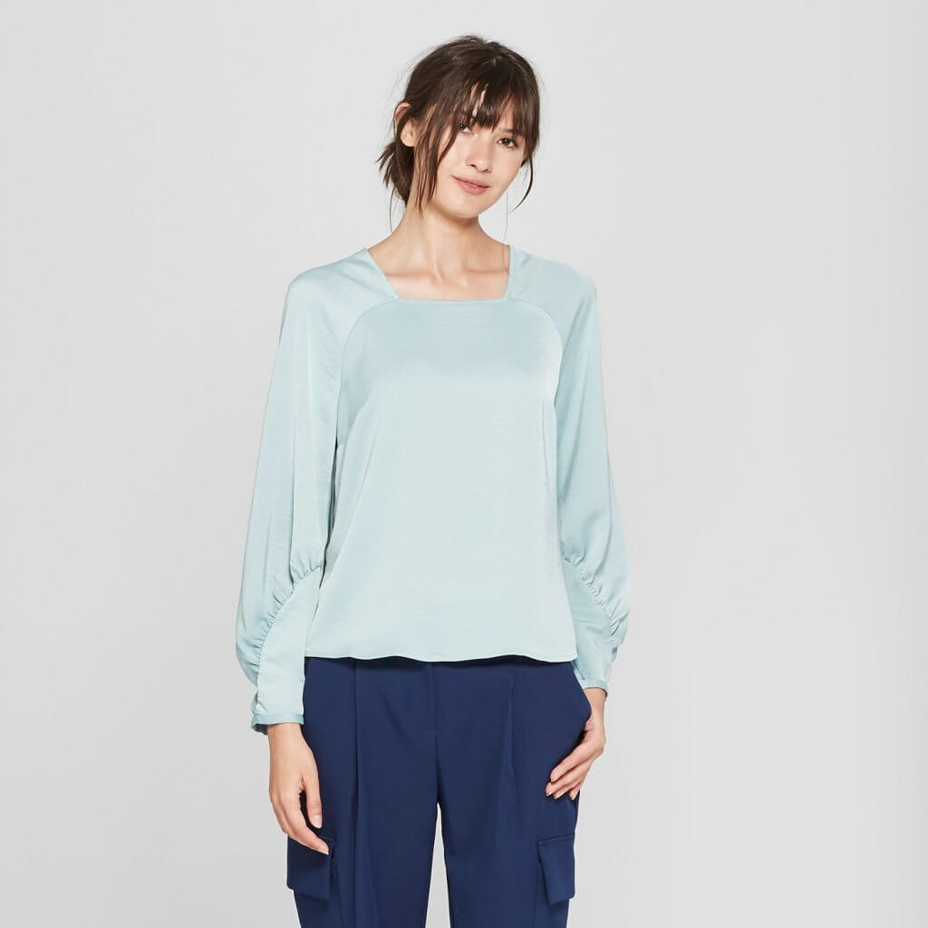Long Sleeve Square Neck Raglan Blouse