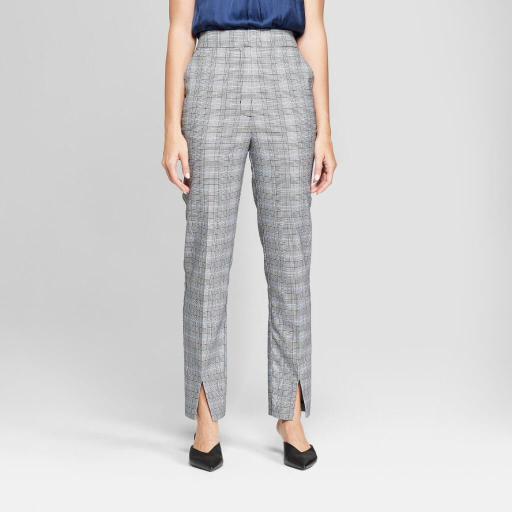 Plaid Skinny Leg High Waist Ankle Length Trouser