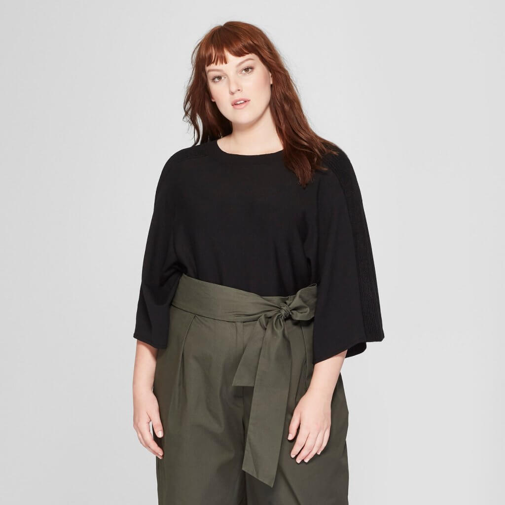 Plus Size 3/4 Dolman Sleeve Boat Neck Pullover Sweater