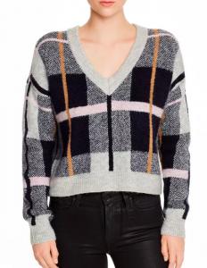 AQUA Plaid V Neck Sweater