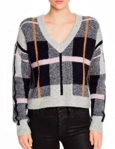 AQUA Plaid V Neck Sweater