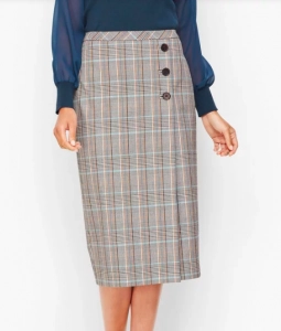 Macintosh Plaid Faux Wrap Pencil Skirt