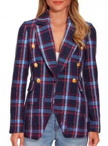 Boston Proper Double Breasted Plaid Blazer