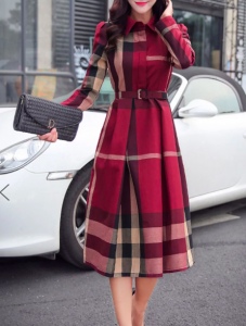 Plaid Midi Dress Daily Casual