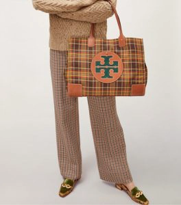 Ella Plaid Tote Tory Burch