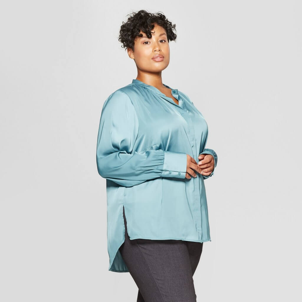 Plus Size Long Sleeve Button-Up Blouse