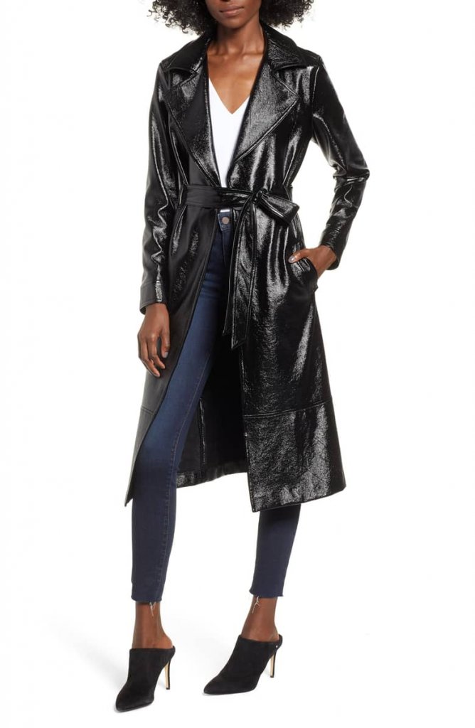 Leith Faux Patent Leather Trench