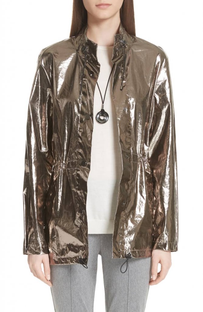 St John Collective Laminated Metallic Funnel Neck Jacket