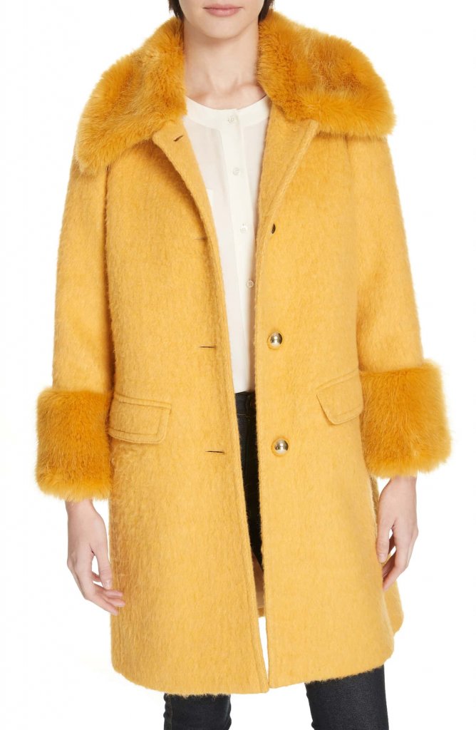 Kate Spade faux fur trim fluffy coat