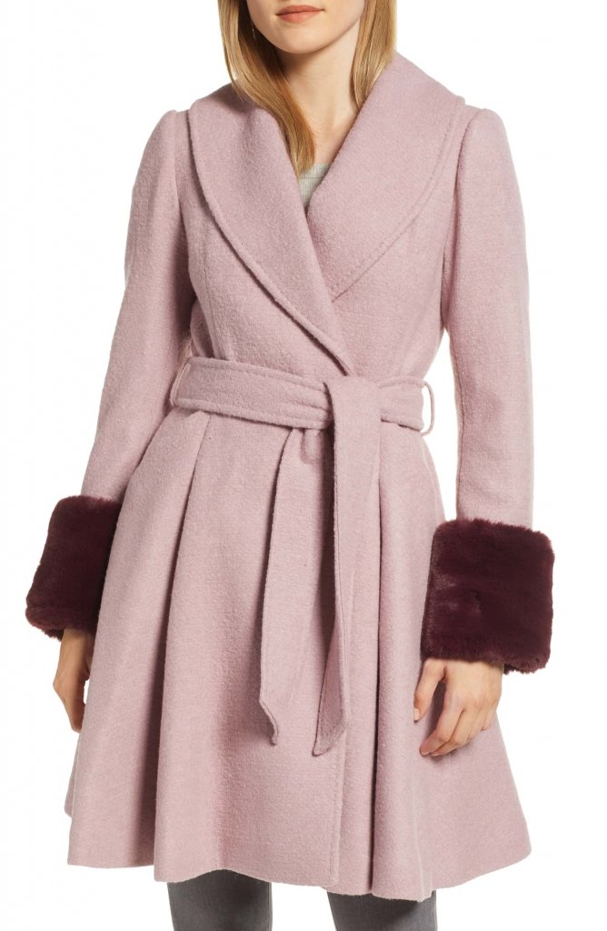 Ted Baker London Faux Fur Cuff Skirted Coat