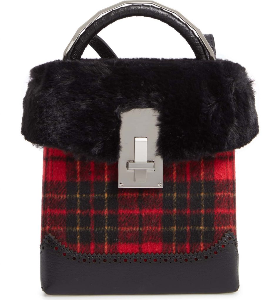 The Volon Plaid Great Box Bag with Faux Fur Trim
