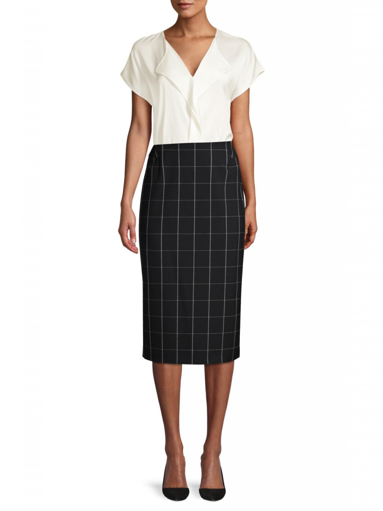 BOSS Vedani Windowpane Check Long Pencil Skirt