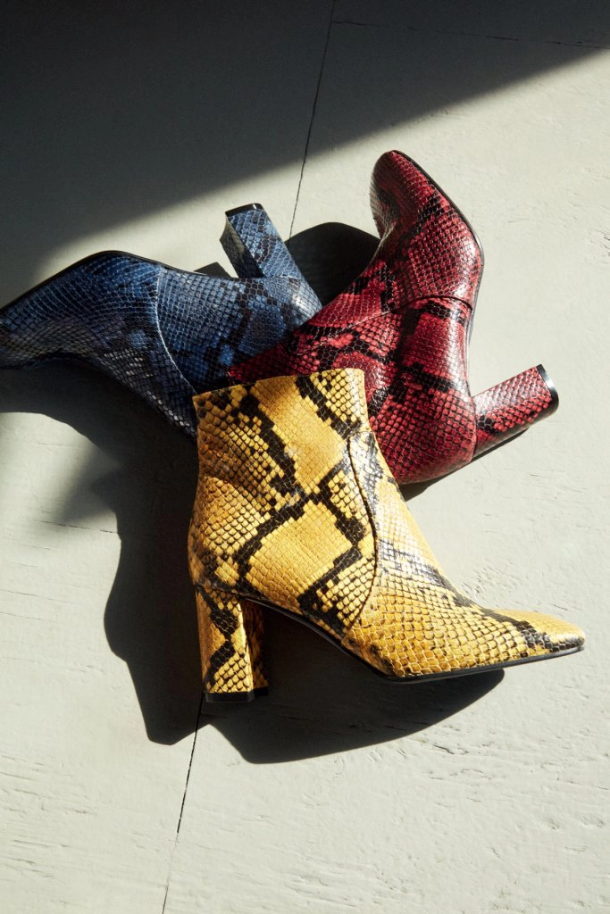 barneys new york blue maroon and yellow snakeskin ankle boots