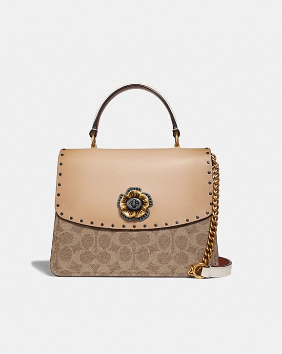 COACH Parker Top Handle In Signature Canvas With Rivets