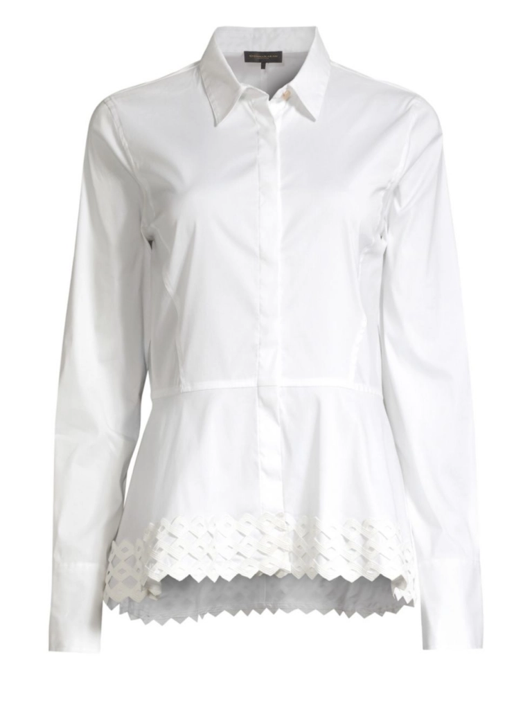 Donna Karan New York Point Collar Lace Peplum Blouse