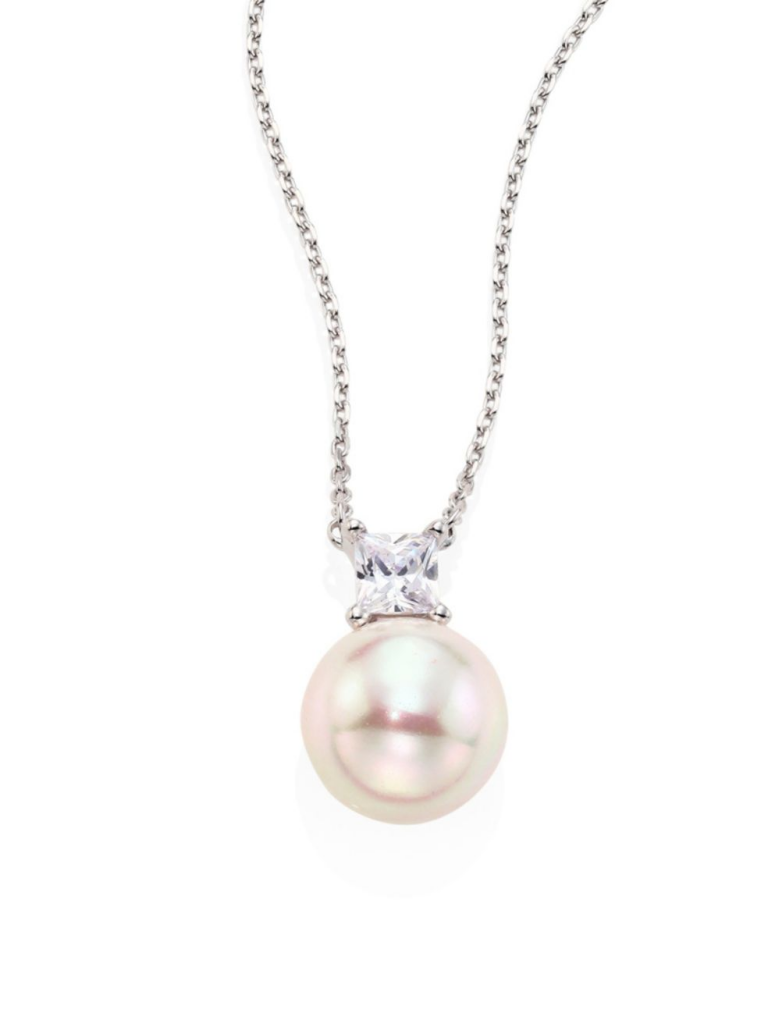 Majorica 12MM White Round Pearl + Crystal Pendant Necklace