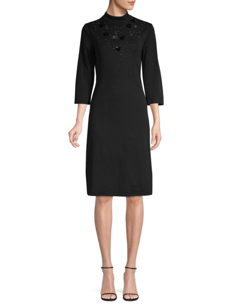 Misook Mandarin Flower Trim Dress