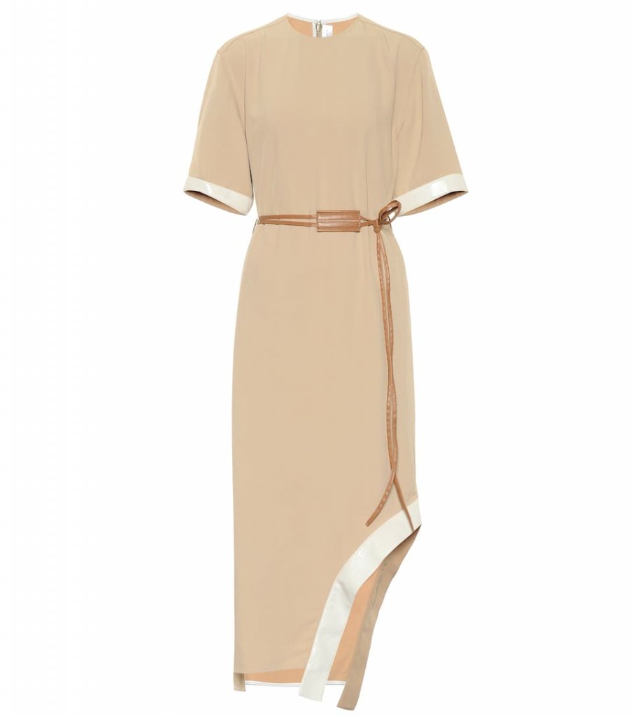 Victoria Beckham Leather-Trimmed Twill Midi Dress