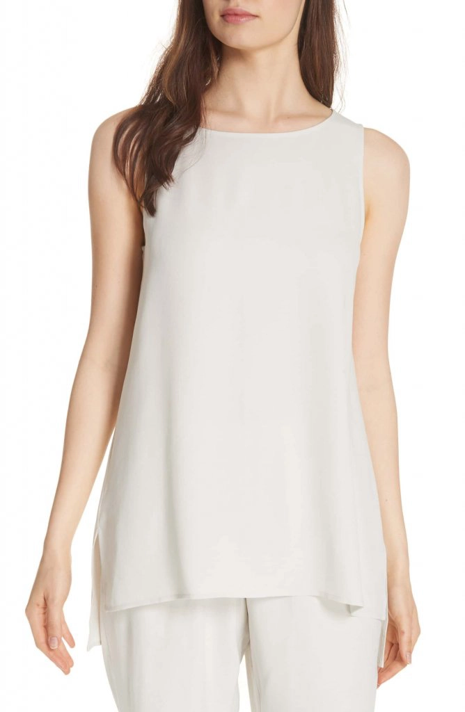 Eileen Fisher Silk Crepe Bateau Neck Shell