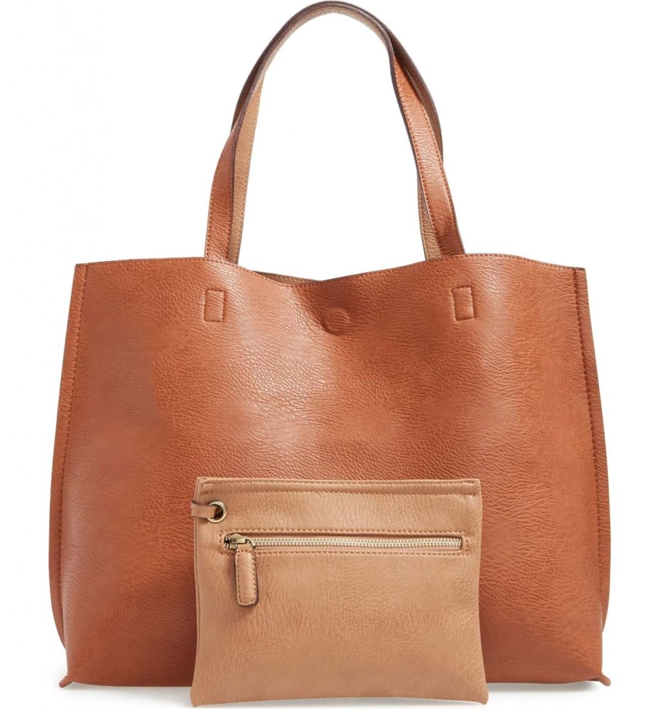 Street Level Reversible Faux Leather Tote & Wristlet