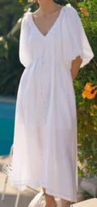 Joslin Puff-Sleeved Linen Midi Dress