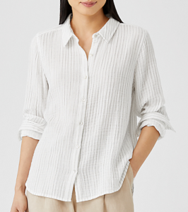 Eileen Fisher Organic Cotton Gauze Striped Shirt
