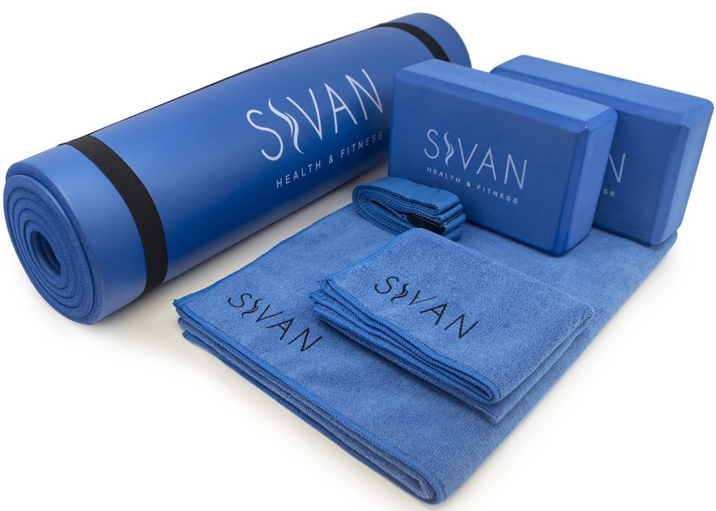 Sivan Health and Fitness Yoga Set 6-Piece– Includes 1:2 Ultra Thick NBR Exercise Mat, 2 Yoga Blocks, 1 Yoga Mat Towel, 1 Yoga Hand Towel and a Yoga Strap yoga for back pain