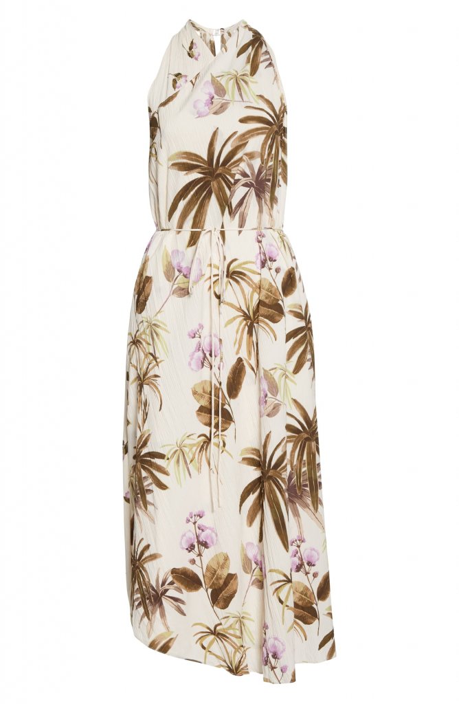 Vince Mixed Tropical Garden Asymmetrical Hem Midi Dress