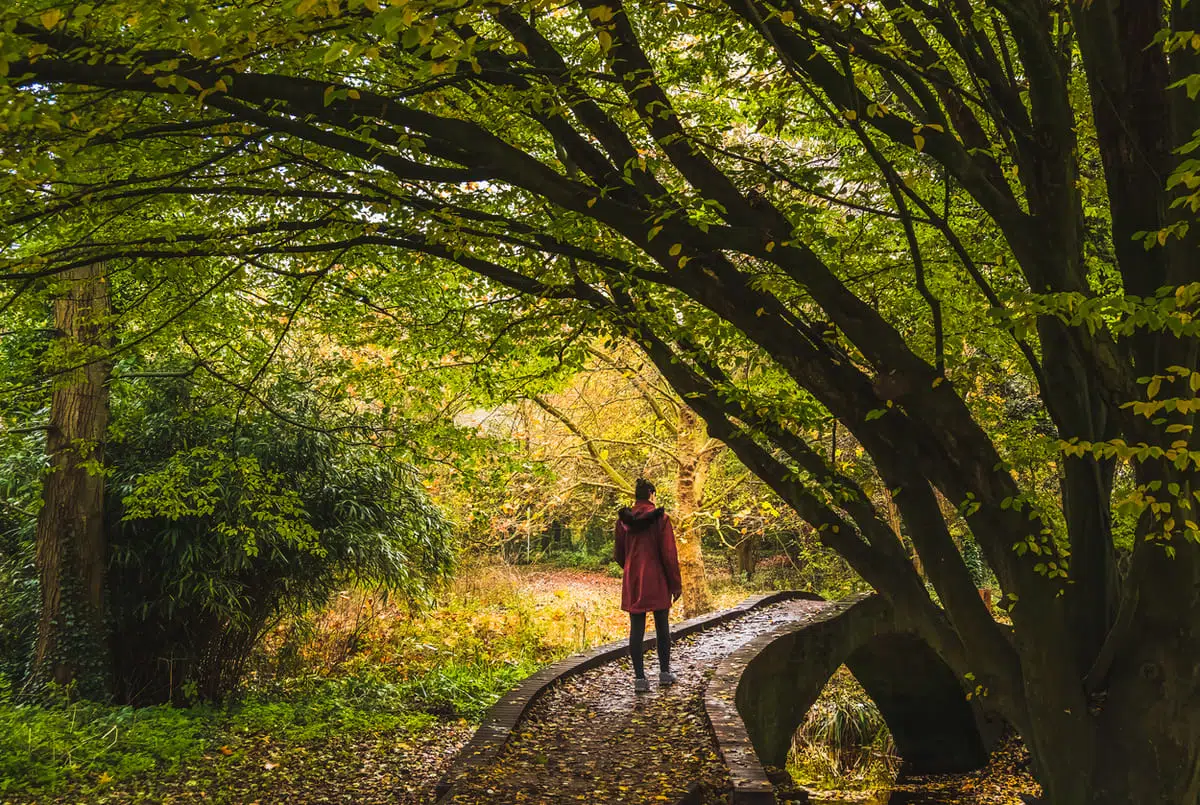 Woman walking on a bridge