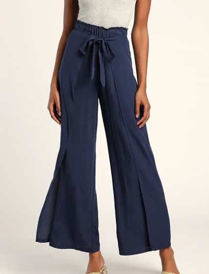 Always Here for You Navy Blue Tie-Front Wide-Leg Pants