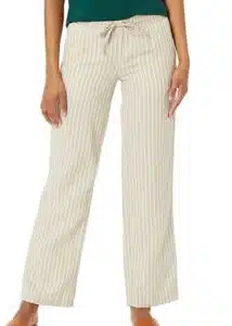 Ecru Linen Blend Drawstring Wide Leg Pant