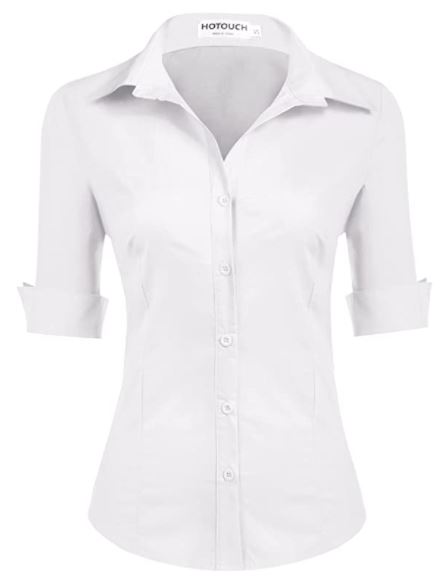 Hotouch Womens 3/4 Sleeve Basic Button Down Shirt