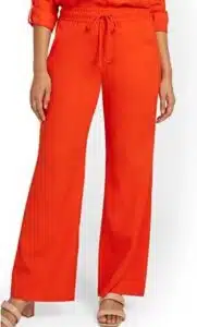 Linen Blend Tie Waist Wide Leg Pants