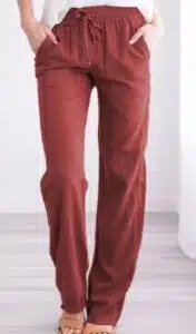 Plain Cotton And Linen Drawstring Loose Casual Wide Leg Trousers