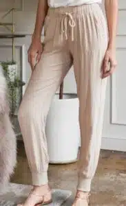 Relaxed Fit Cuffed Linen Blend Pants