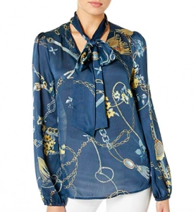 This scarf print blouse rocks a soft bow at the neck, too. 