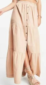 ASOS DESIGN tiered button front maxi skirt in tan