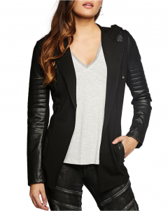Moto jackets borrow from menswear but give women a feminine shape. 