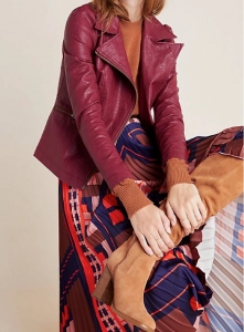 The puffed sleeves on this leather jacket add some "wow" factor. 