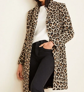 This leopard print coat adds fun flair to a business casual look. 
