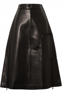 The pocket on this stylish leather A-Line skirt adds a unique detail. 
