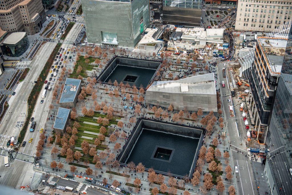 The 9/11 memorial in New York City stands as a reminder of the attacks, which caused PTSD for many Americans.