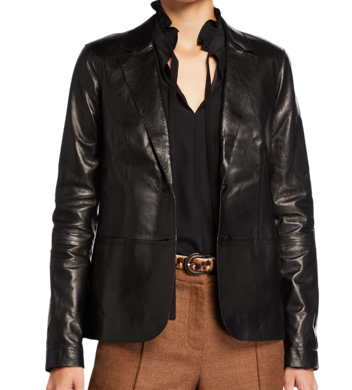 everyone should have a leather blazer in their fall collection, like lafayette 148 New York Two-Button Glazed Weightless Lambskin Jacket