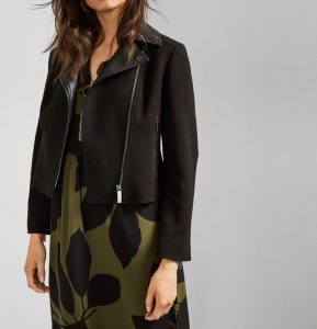 This faux leather jacket is a great transitional piece.