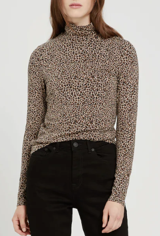 Frank and Oak Leopard Printed Long-Sleeved Mockneck in Brown